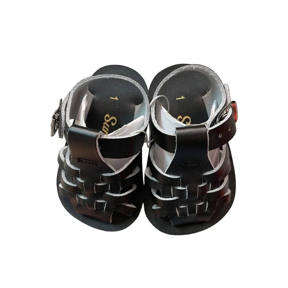 Salt Water Sandals Sun-San Sea Wee Black Leather Fisherman Baby Size 1 Classic